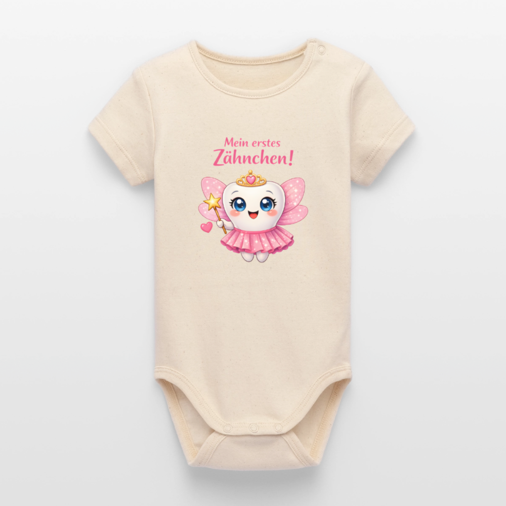 Erstes Zähnchen Rosa - Babybody - soft Ecru